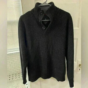 Tommy Hilfiger black waffle texture button up sweater size medium